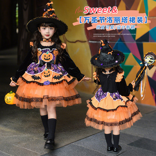 女童万圣节cos服南瓜公主裙洛丽塔连衣裙2025新款裙子女孩圣诞