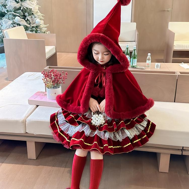 2024圣诞节服装年服女童洛丽塔公主裙秋冬新款蓬蓬儿童连衣裙子女