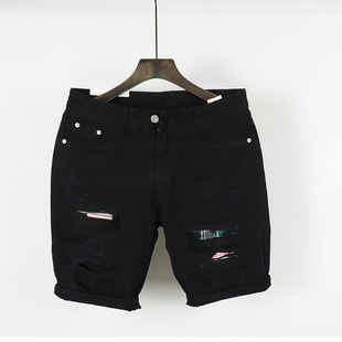 潮牌破洞休闲质感复古水洗牛仔五分马裤潮流小脚短裤男士中裤夏装