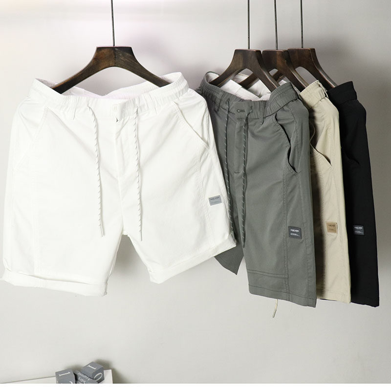 美式夏季男士松紧五分中裤纯色基础百搭休闲纯色潮流短裤潮牌弹力