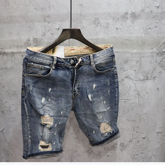 潮牌复古日系破洞男士夏装牛仔五分中裤直筒休闲短裤潮流弹力宽松