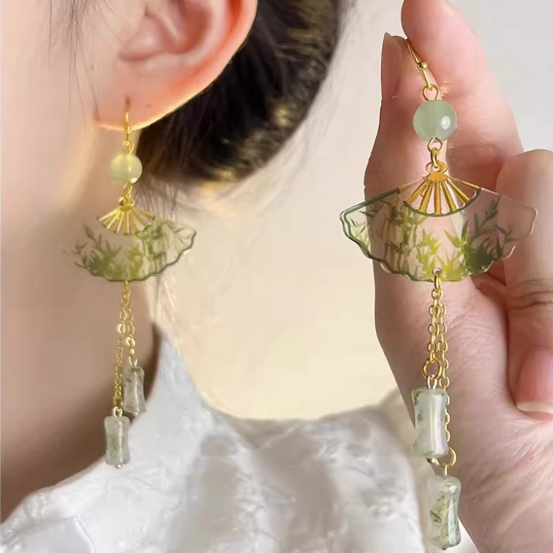 新中式国风透明折扇青竹图案耳环小众古风汉服竹节耳坠耳饰,饰品/流行首饰/时尚饰品新,耳环,淘宝优惠券,粉丝福利购,淘宝优惠卷