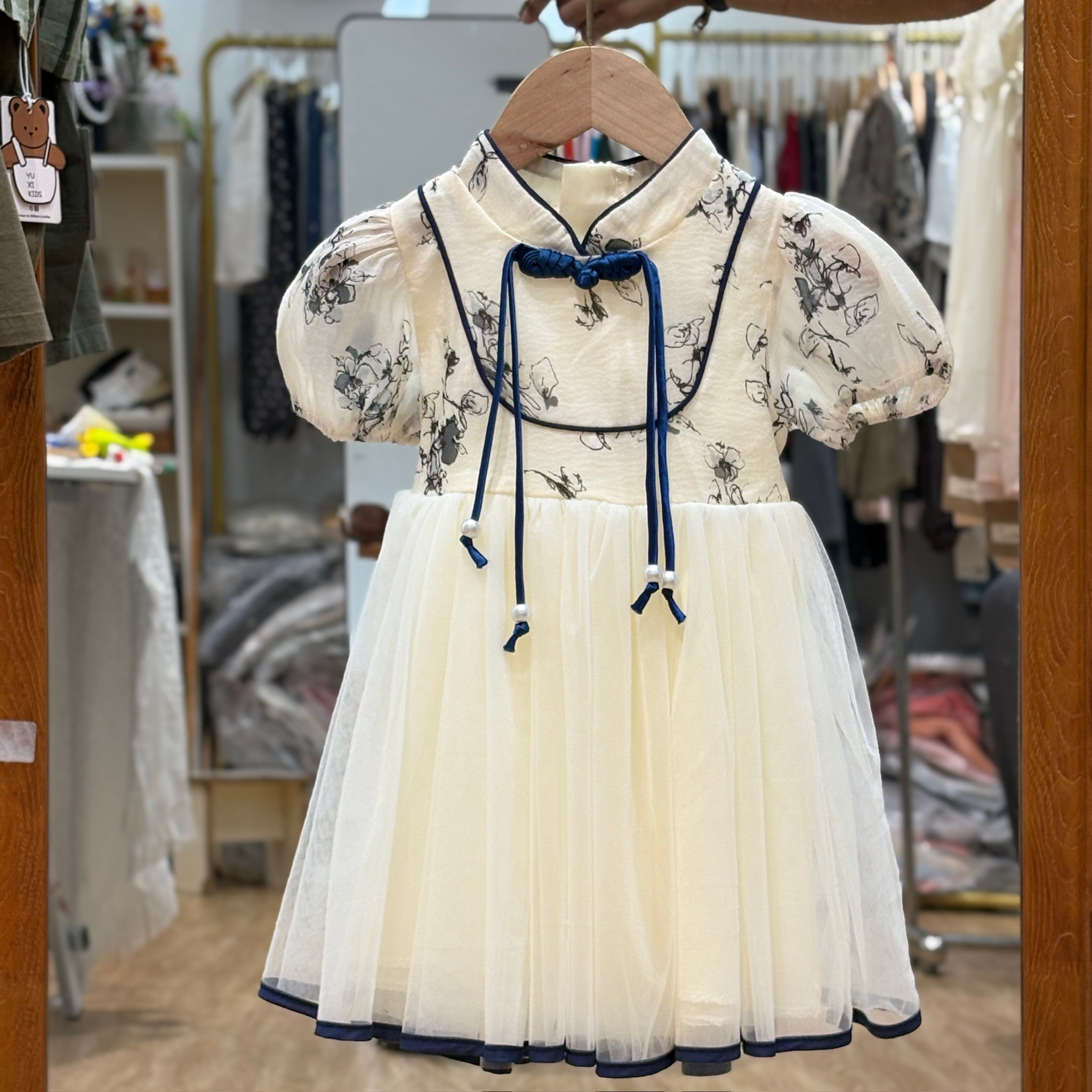 2025夏季新款女童国风连衣裙女宝水墨画公主裙周岁宝宝礼服旗袍裙