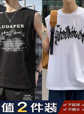 美式潮牌夏季凉感背心透气T恤无袖潮流坎肩宽松显瘦男士大码运动