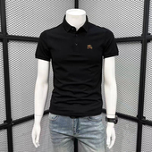 polo衫 t恤修身 男2025新款 短袖 潮 高端烫印小标翻领男士 欧洲站夏季