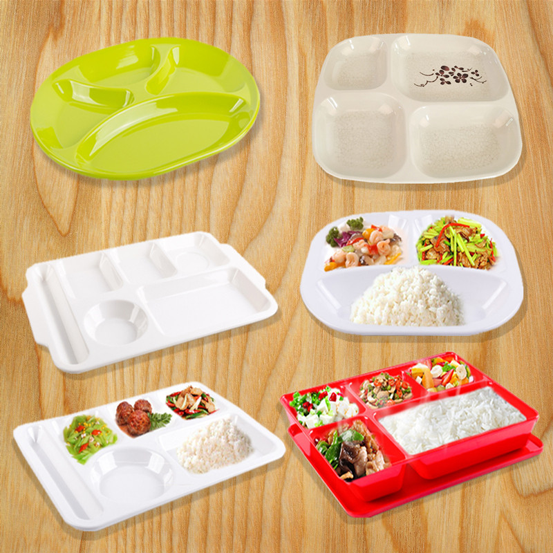 A5密胺彩色格盘分格盘学校快餐盘便当盒饭盘 分格饭店 长方形托盘