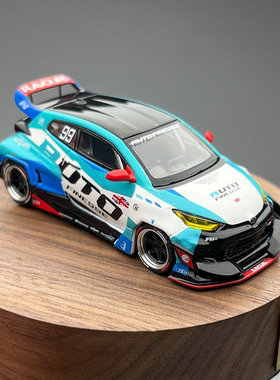 PopRace 1:64 丰田雅力士yaris GR 火箭兔 AUTO 蓝色合金汽车模型