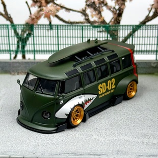 Flame 1:64 大众VW T1 面包车 Kombi宽体改装版合金汽车模型摆件
