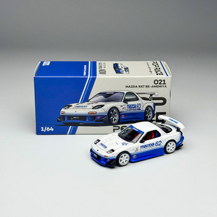 PopRace 1:64 马自达 RX-7 FD3S 雨宫RE 白蓝62号 合金汽车模型