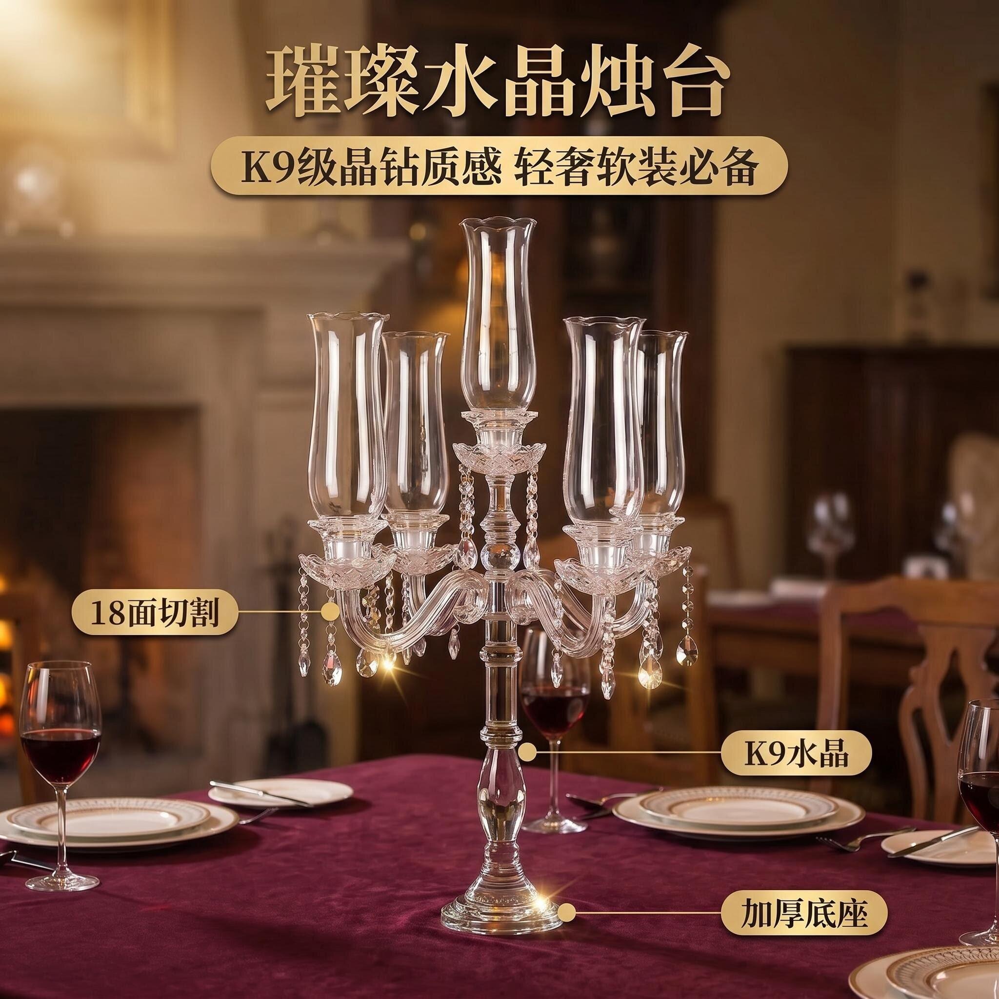 欧式水晶烛台5头罗马柱玻璃摆件