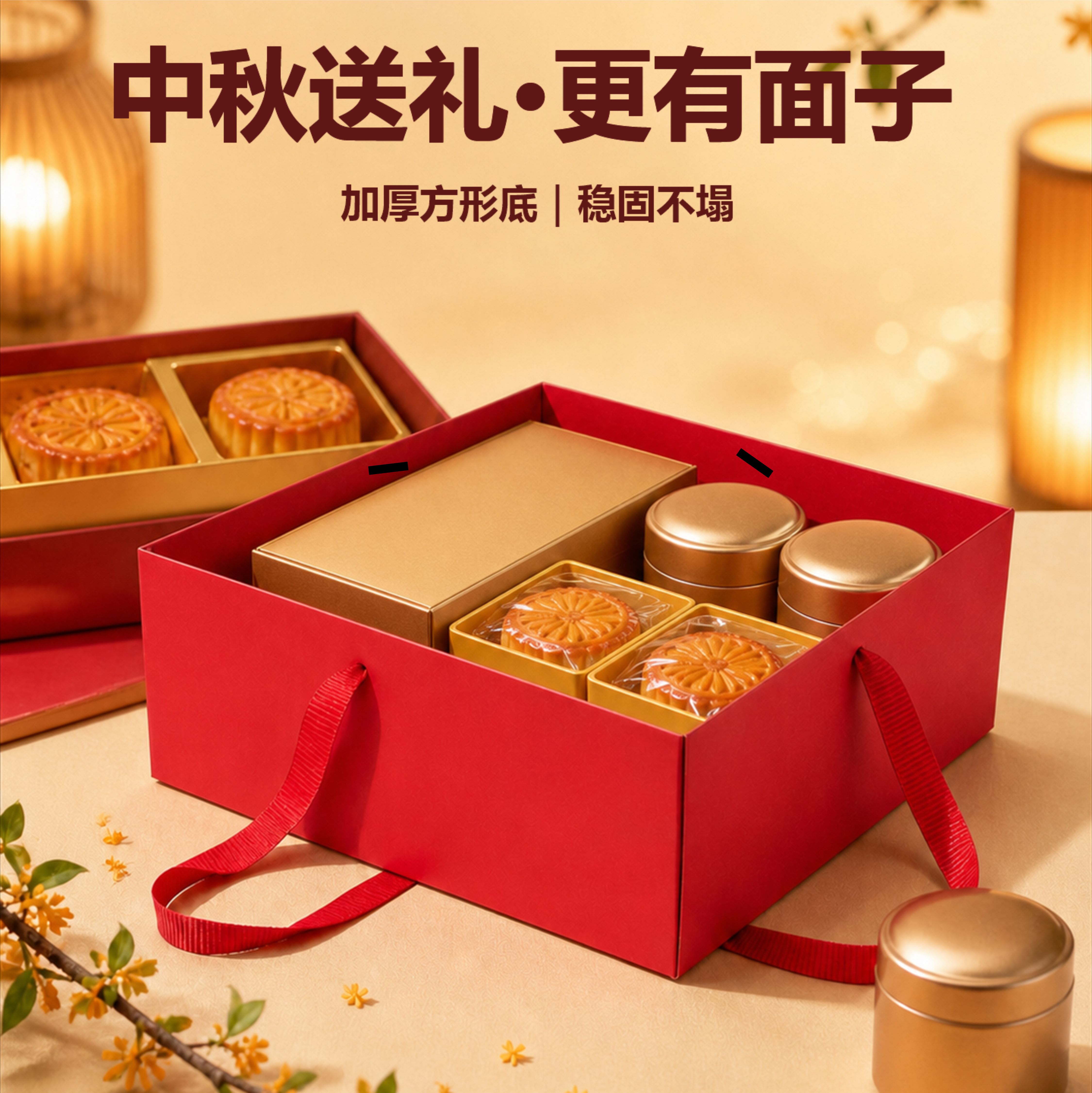 中秋礼品纸袋方形手提月饼干果水果礼盒包装定制通用现货批发