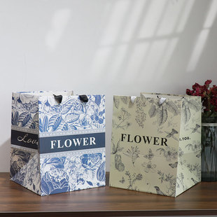 竖款花店花束花艺包装袋鲜花手提袋抱抱桶礼盒情人节礼品袋定制