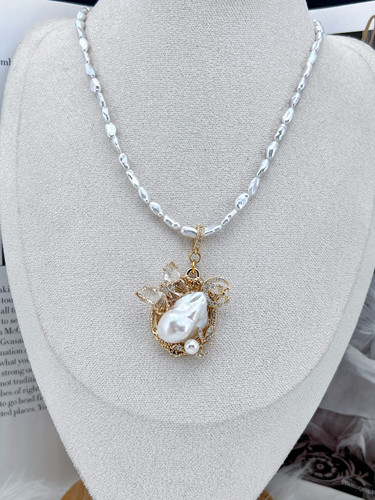 秘密花园原创设计纯手工制作淡水巴洛克珍珠吊坠毛衣链挂件胸针