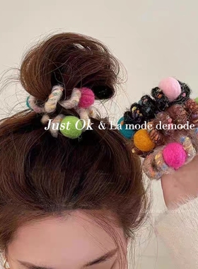 韩国彩色毛钻电话线发圈高弹力无痕发绳皮筋女丸子头皮套头绳发饰