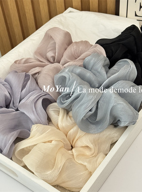 高档流光布艺肥肠圈设计感百搭纯色高弹丸子头扎发大肠发圈头绳女