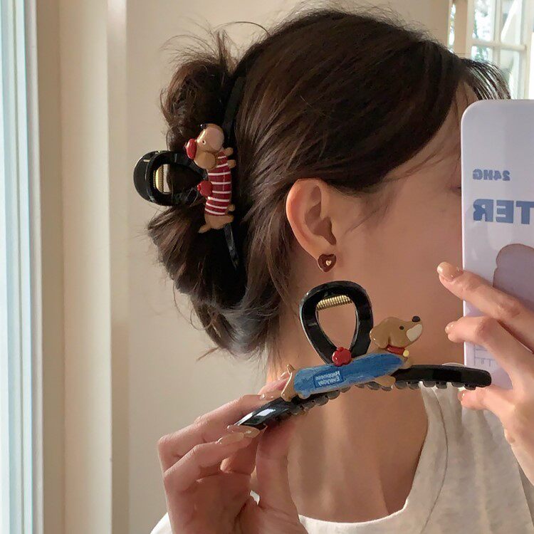 可爱亚克力腊肠小狗抓夹卡通少女心鲨鱼夹后脑勺盘发夹发量多发卡