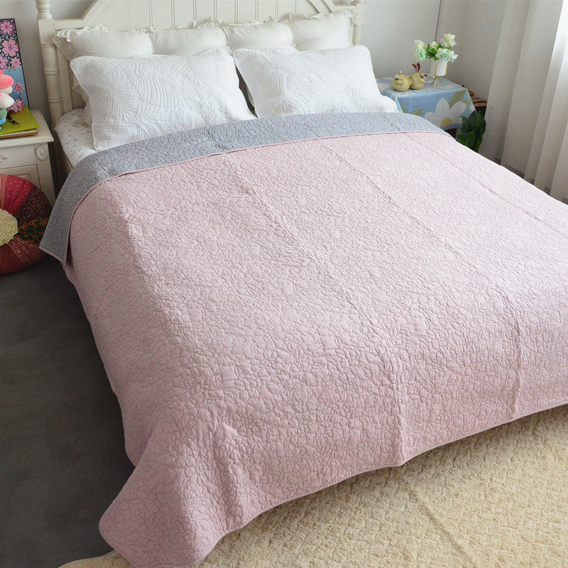 韩式粉色全棉绣花床盖纯棉绗缝被单件空调被榻榻米床单flowering