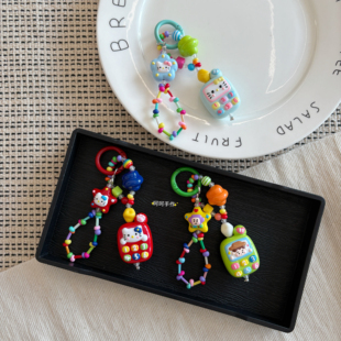 原创多巴胺kt胡迪卡通串珠手绘手机链包包挂饰挂件钥匙扣