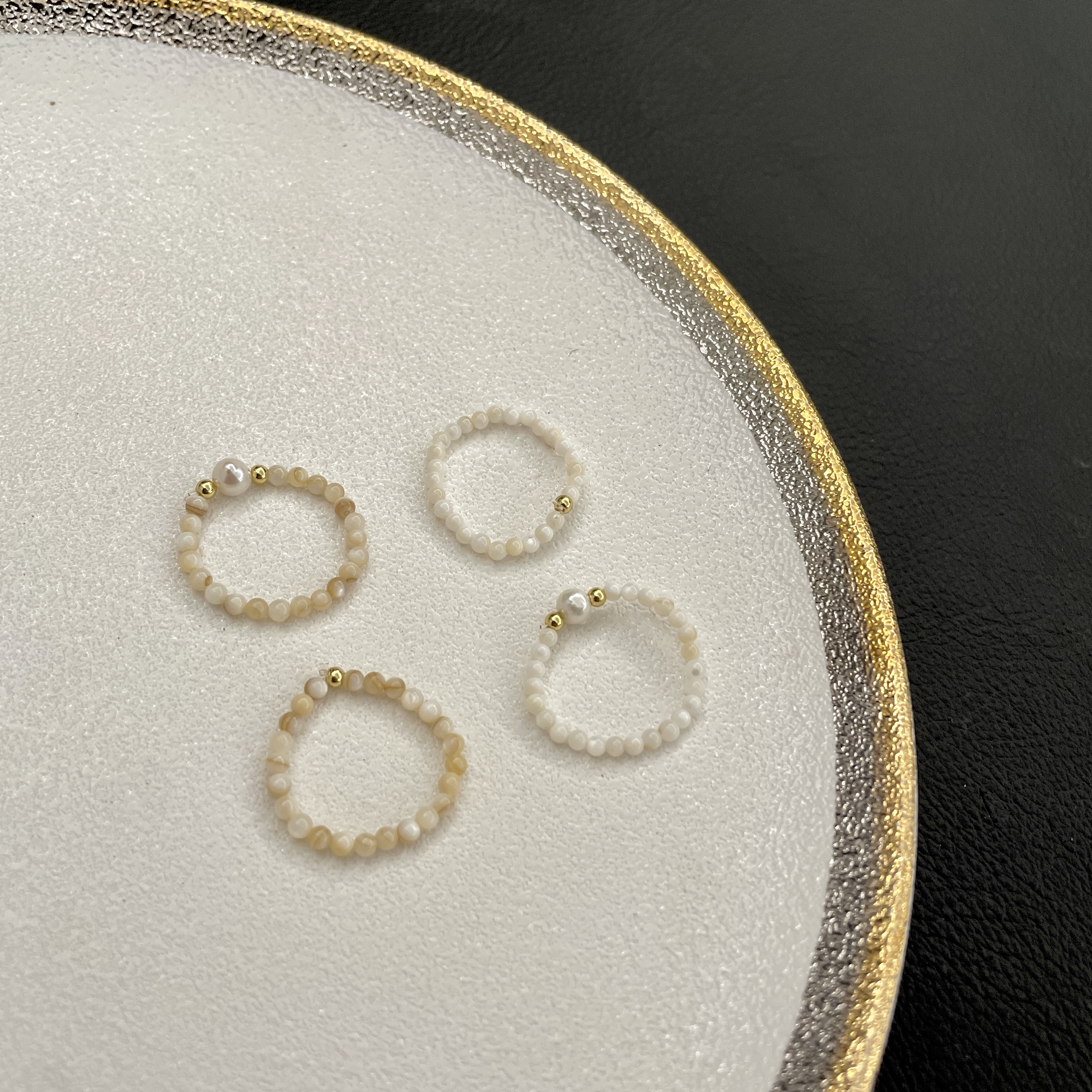 韩系贝母珠串天然淡水珍珠简约母贝串珠弹力绳戒指指环女款松紧