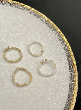 韩系贝母珠串天然淡水珍珠简约母贝串珠弹力绳戒指指环女款松紧