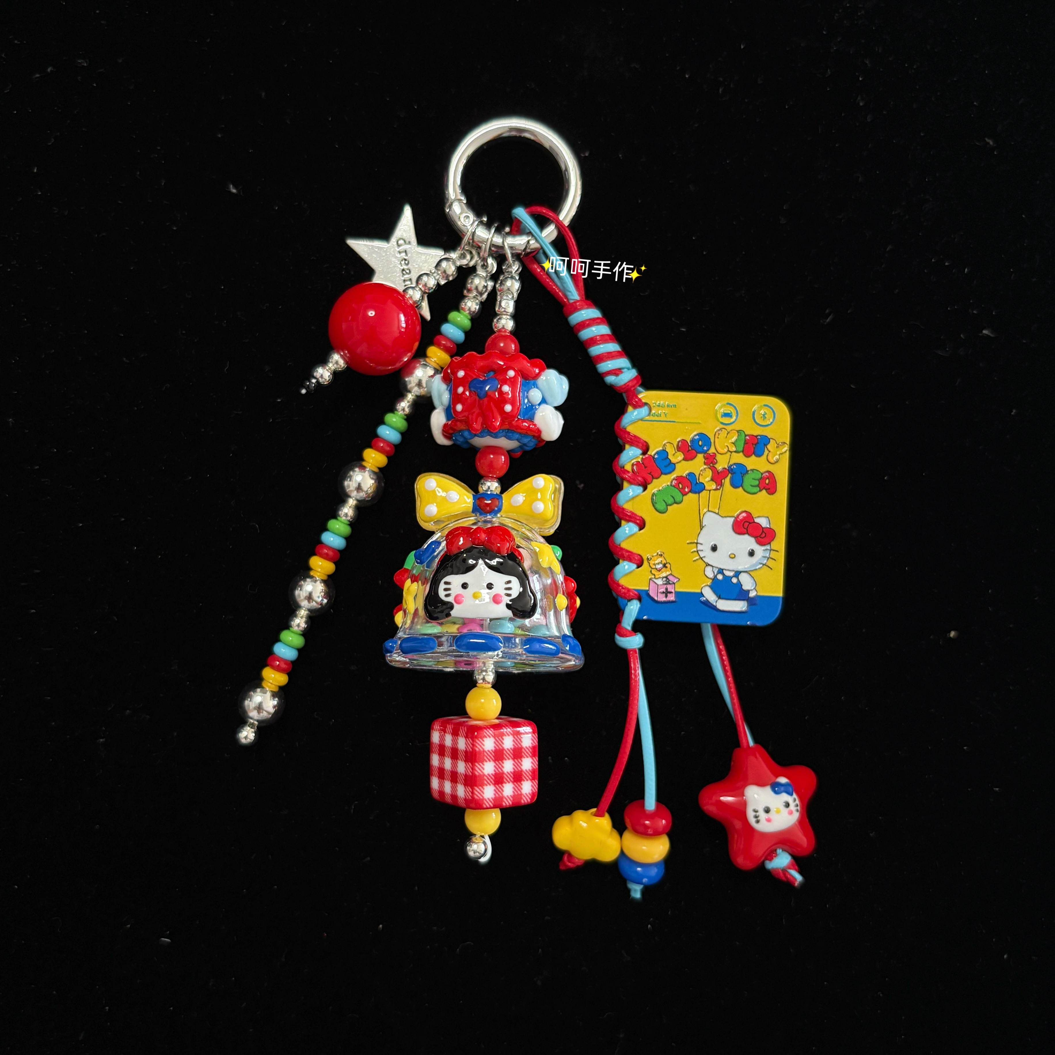 原创手绘hellokitty铃铛ccd卡通串珠手机链包包挂饰挂件钥匙扣