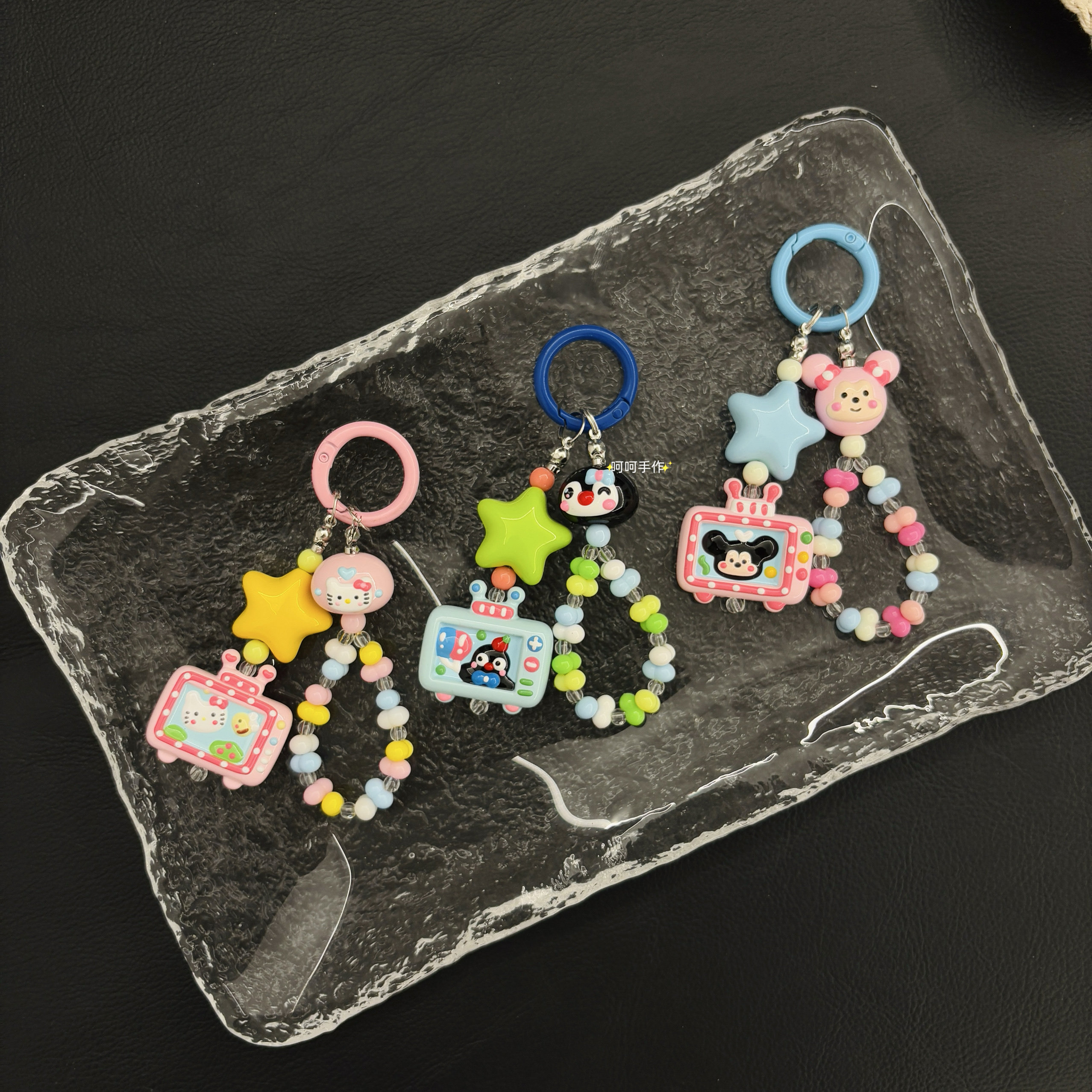 原创多巴胺米奇米妮卡通串珠手绘可爱手机链包包挂饰挂件钥匙扣