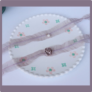 烟雾紫新品甜美宽边遮颈纹choker项圈小众高级感气质花朵珍珠颈饰