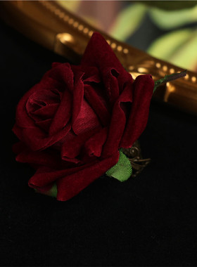 丝绒vintage戒指可调节立体玫瑰