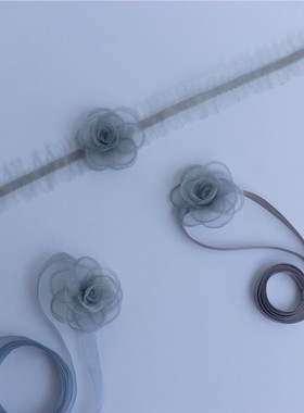 清冷高级灰系带长款花朵颈带颈花