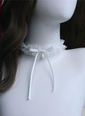 原创白色超仙纯美蕾丝蝴蝶结项圈choker可爱甜少女浪漫颈链锁骨链