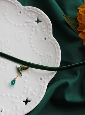 choker手作风丝绒项圈水滴吊坠