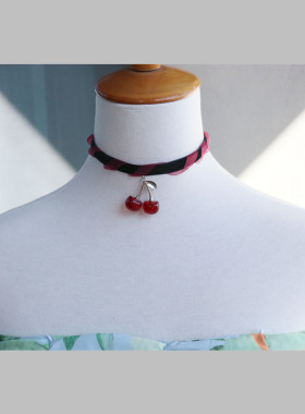 樱桃吊坠丝绒颈带短款项链女元气
