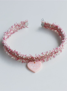 爱心吊坠宽版织带女小香风锁骨链