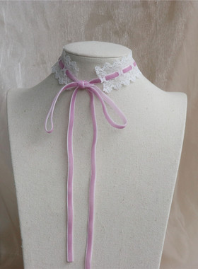 清新甜美系带蝴蝶结蕾丝项圈颈链