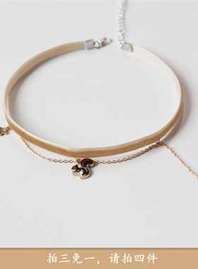 可爱锁骨链丝绒带女吊坠项链童趣