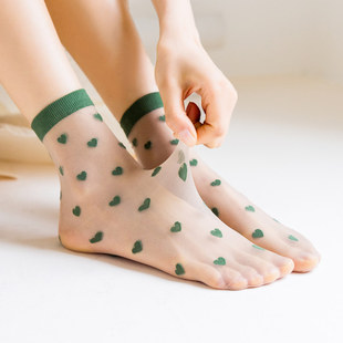 夏季 超薄透明卡丝袜子女短袜日系爱心玻璃丝水晶袜肤色丝袜潮袜