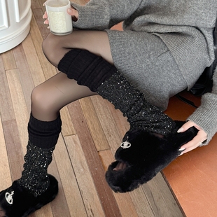亮晶晶银葱袜套女堆堆袜ins潮jk学院风及膝袜春秋纯棉堆堆小腿袜