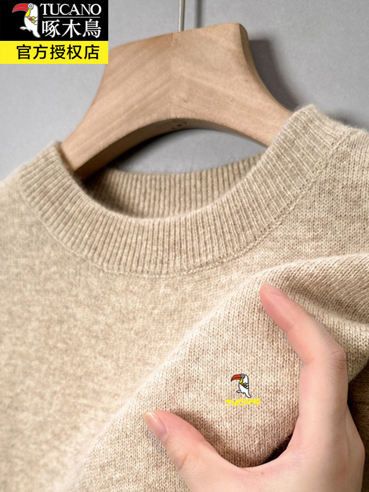 딱따구리 겨울 가디건 남성 100 퓨어 캐시미어 단색 긴팔 스웨터 라운드 넥 바닥 스웨터 캐시미어 스웨터