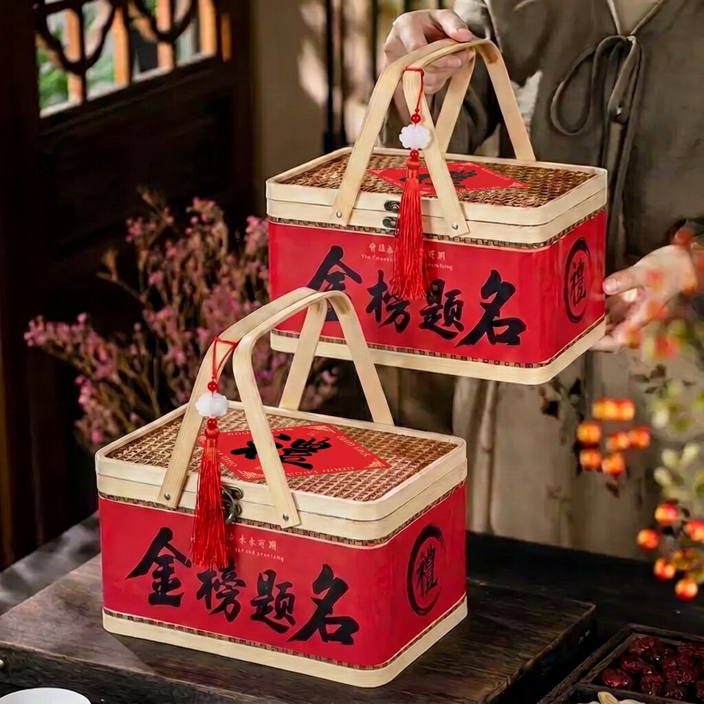 金榜题名礼盒空盒高级感高考中考状元包装盒升学宴竹篮伴手礼品盒
