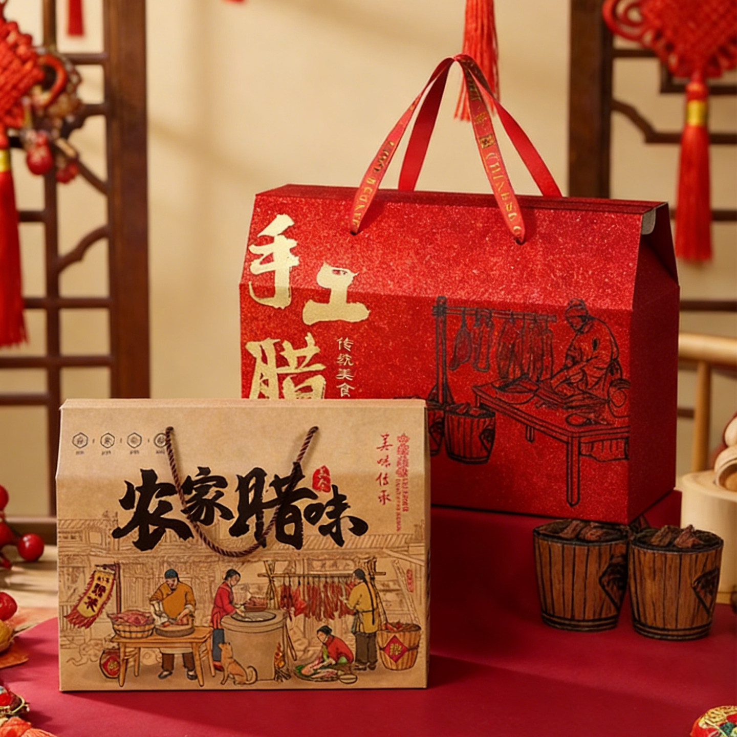 通用新年货包装盒空盒子腊味海鲜干货食品糕点高档礼品盒定制logo