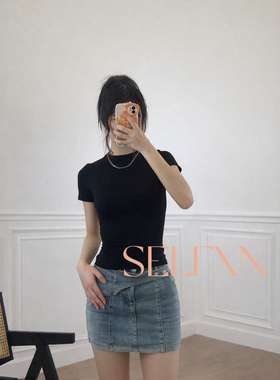 沙漏腰高弹力百搭修身显瘦正肩圆领短袖T恤COTTON系列柔软舒适