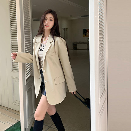 浅布调高级感长袖西装外套女春秋新款设计感小众宽松休闲西服上衣