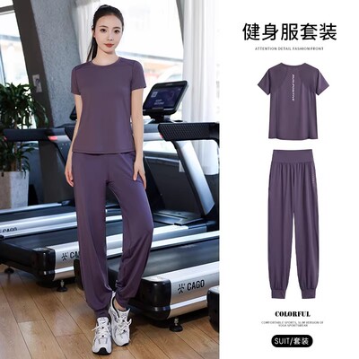 夏季运动套装女 短袖长裤内衣三件套 速干透气网球健身跑步训练服