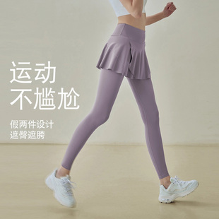 长裤 瑜伽裙裤 新款 运动裤 假两件透气外穿速干 女高腰提臀跑步健身裤
