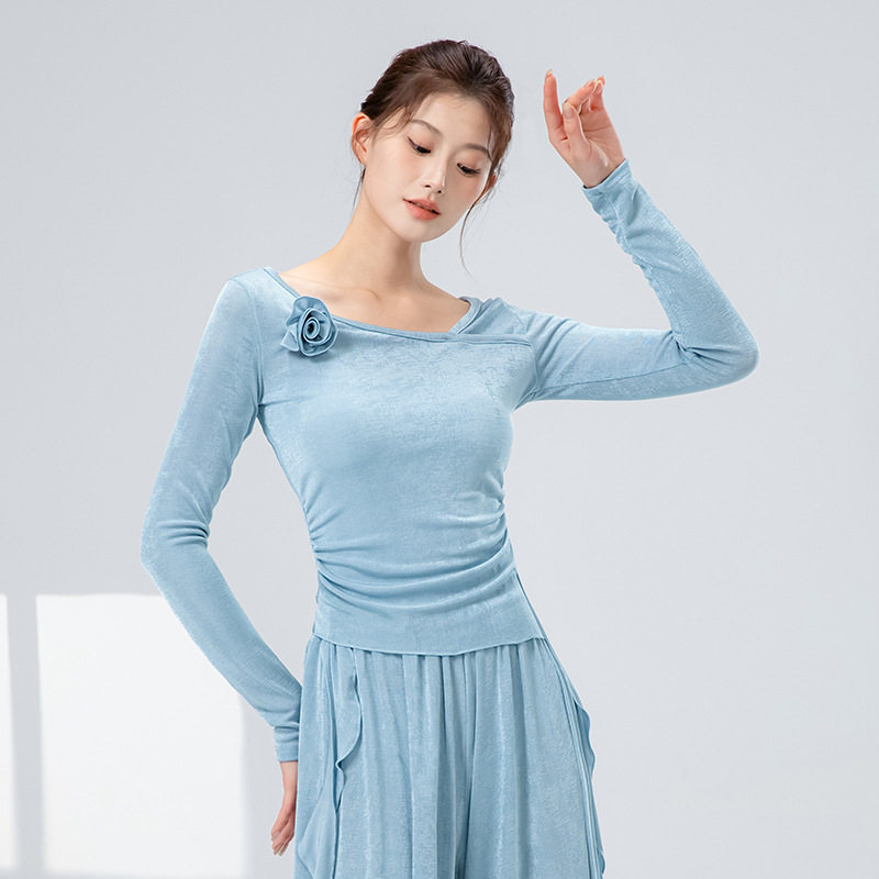 成人新款中国风古典舞蹈练功服花朵飘逸演出上衣阔腿裤表演套装女