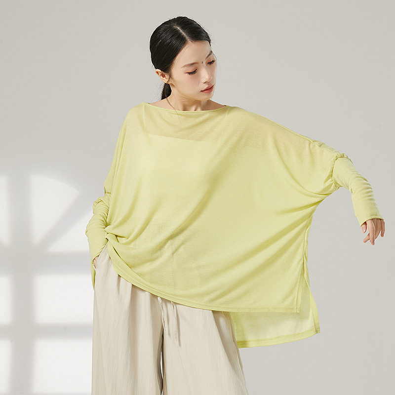 宽松慵懒现代舞蹈练功服微透长袖蝙蝠衫上衣艺考学生形体罩衫成人