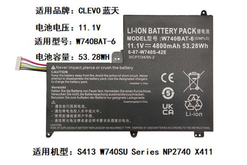 适用于蓝天X411 S413 W740SU Series NP2740 W740BAT-6笔记本电池