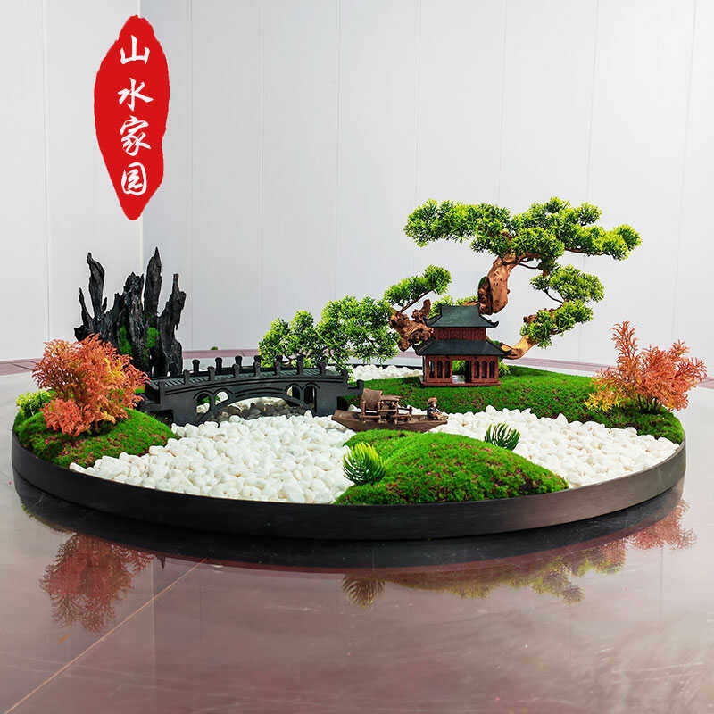 酒店大圆桌转盘中间摆花饭店餐桌装饰仿真绿植假花草高端轻奢摆件