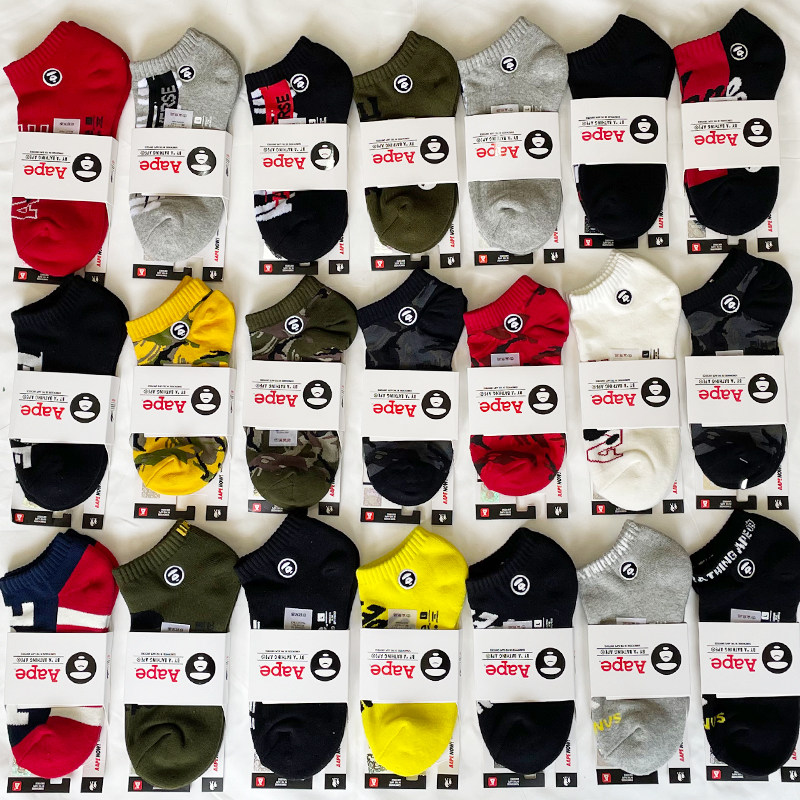 aape猿人头潮牌袜子男女短筒低帮春夏季纯棉运动毛巾底短袜船袜潮