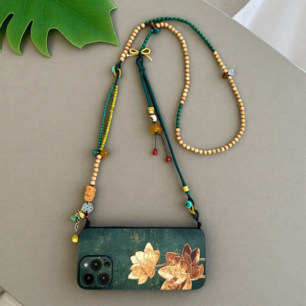 适用苹果15promax斜挎肩浮雕手机壳iphone16plus1714中国风侧提链